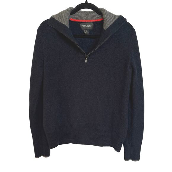Banana Republic Cashmere Navy Quarter Zip Soft Mock Neck Sweater Classic Small